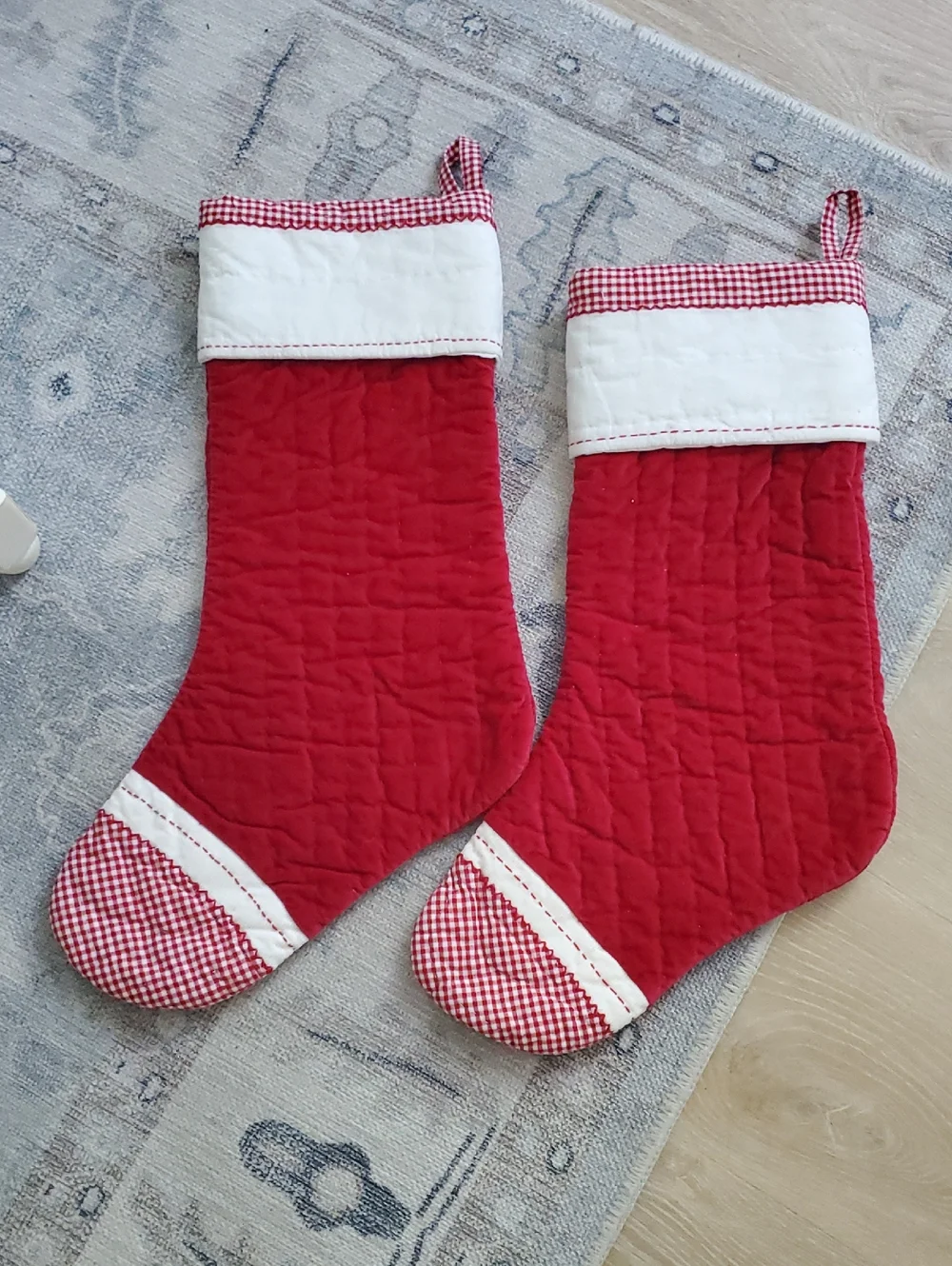 Pottery Barn Kids Set Of 2 Red Velvet Quilted Stockings 100% Cotton 20
